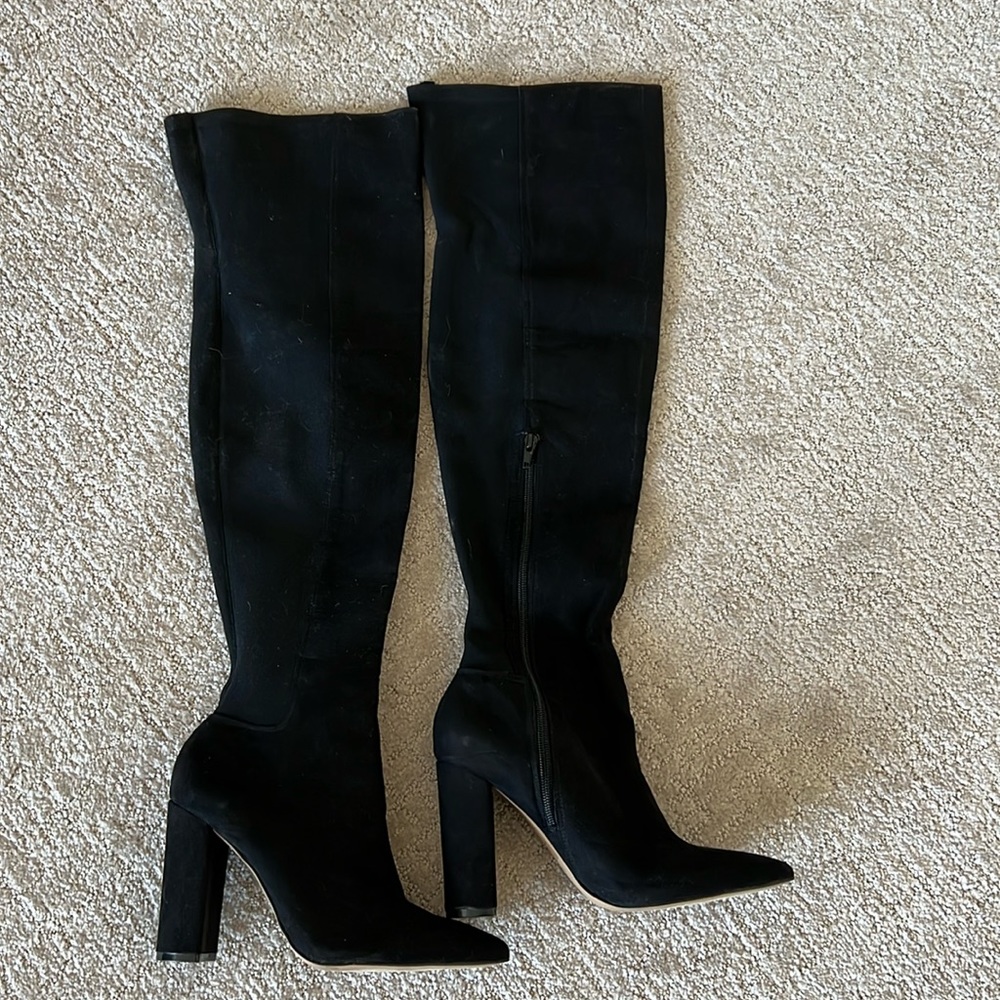 Knee high faux suede boots